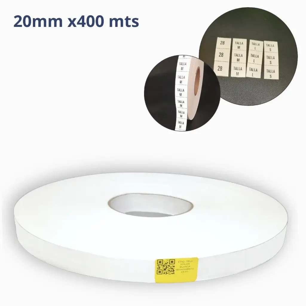 [NB1020400N1Z1] ROLLO TELA NYLON 2 CARAS BLANCO. MEDIDA 20X400 mm. CENTRO 3 PULG.