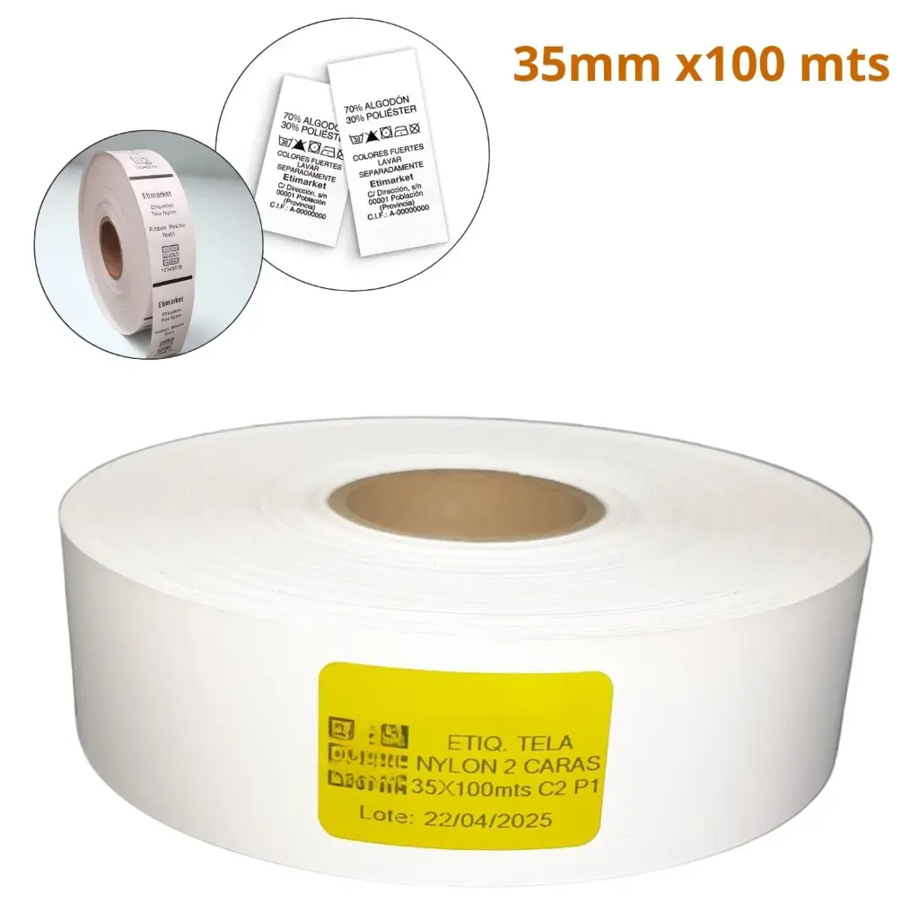 [NB1035100N1E1] ROLLO TELA NYLON 2 CARAS BLANCO. MEDIDA 35X100 m. CENTRO DE 40mm.