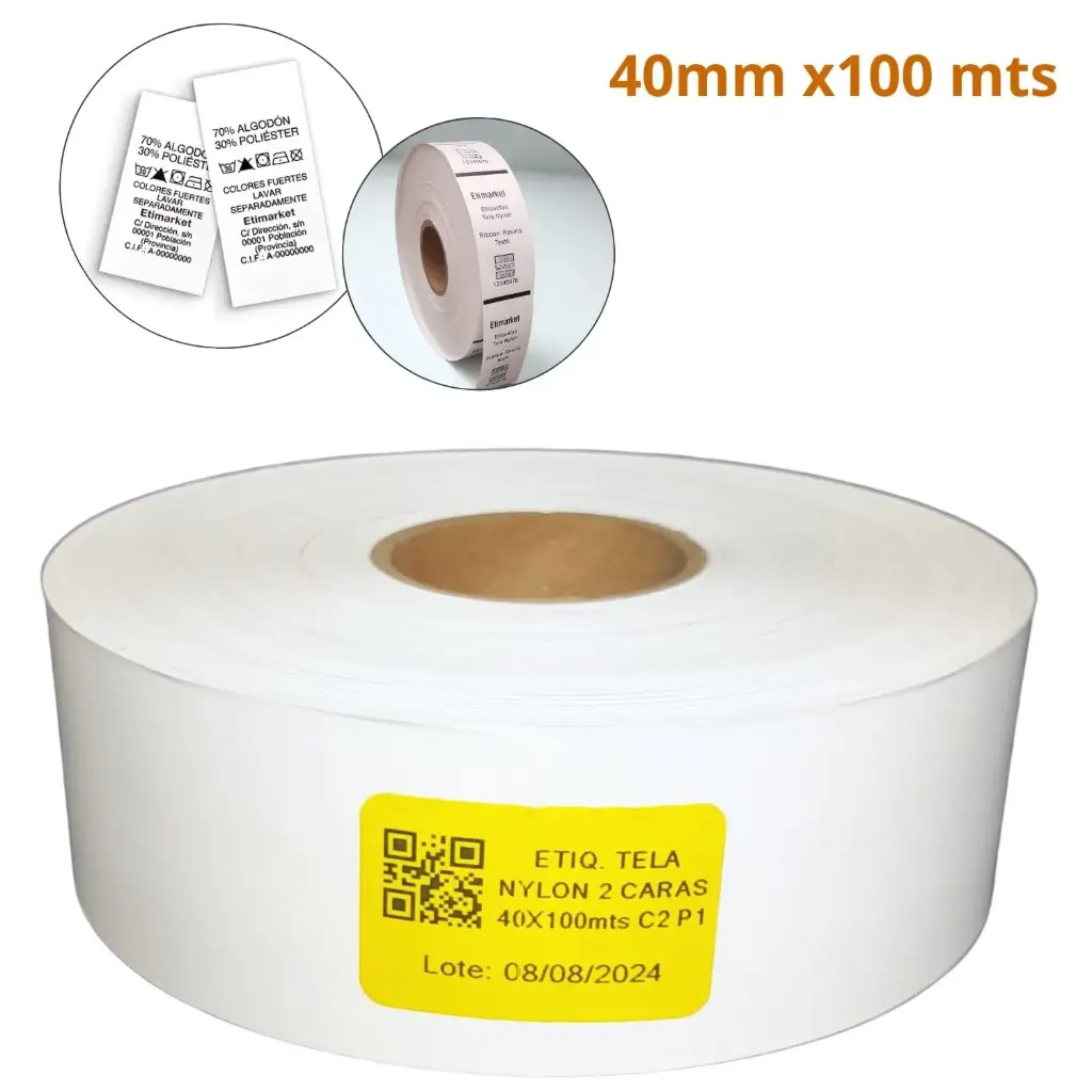 [NB1040100N1E1] ROLLO TELA NYLON 2 CARAS BLANCO, MEDIDA 40X100 m. CENTRO 40mm