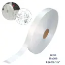 ROLLO SATIN BLANCO ORILLA TEJIDA. 1 CARA. MEDIDA 25X200 m. CENTRO DE 40mm.