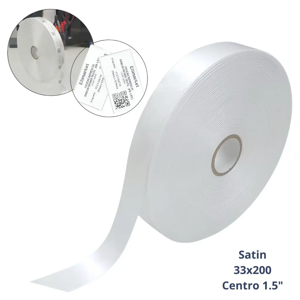 ROLLO TELA POLY/SATIN. 1 CARA. ORILLA TEJIDA. MEDIDA 33X200 m. CENTRO 3 PULGADAS.